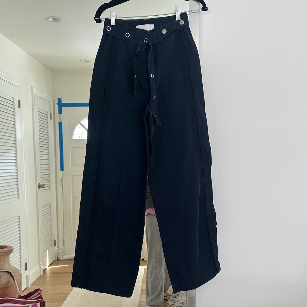3.1 Phillip Lim Navy Wide Leg Pants Sz 0 Belted